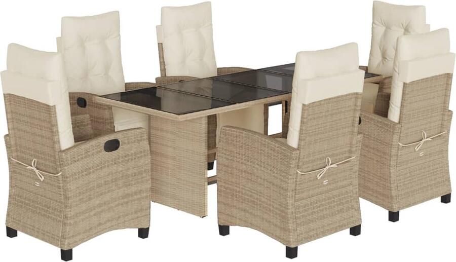 VidaXL 7-delige Tuinset met kussens poly rattan beige
