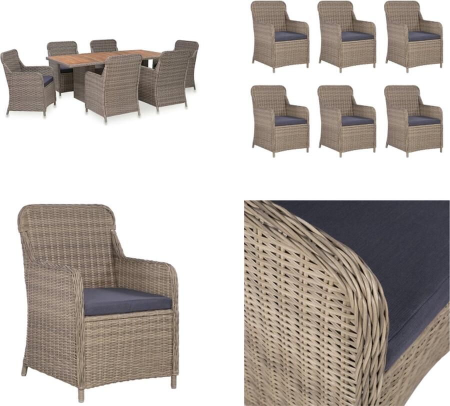 VidaXL 7-delige Tuinset met kussens poly rattan bruin Tuintafel En Stoel Tuintafels En Stoelen Tuintafel Set Tuintafel Sets