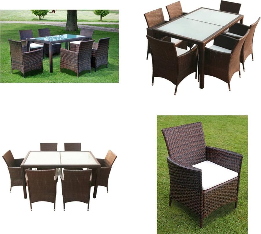 VidaXL 7-delige Tuinset met kussens poly rattan bruin Tuintafel En -stoel Tuintafels En -stoelen Tuintafelset Tuintafelsets