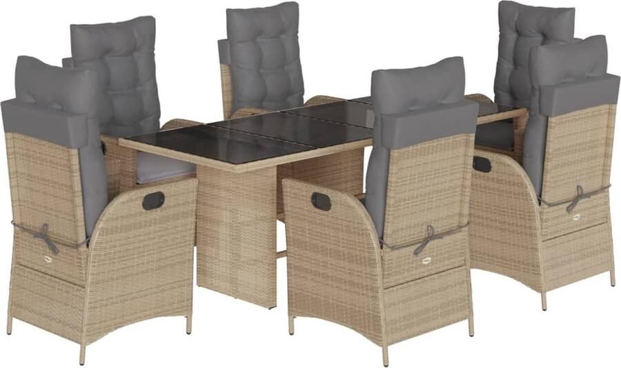 VidaXL 7-delige Tuinset met kussens poly rattan gemengd beige