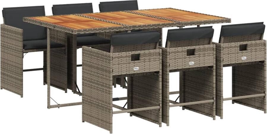 VidaXL 7-delige Tuinset met kussens poly rattan grijs