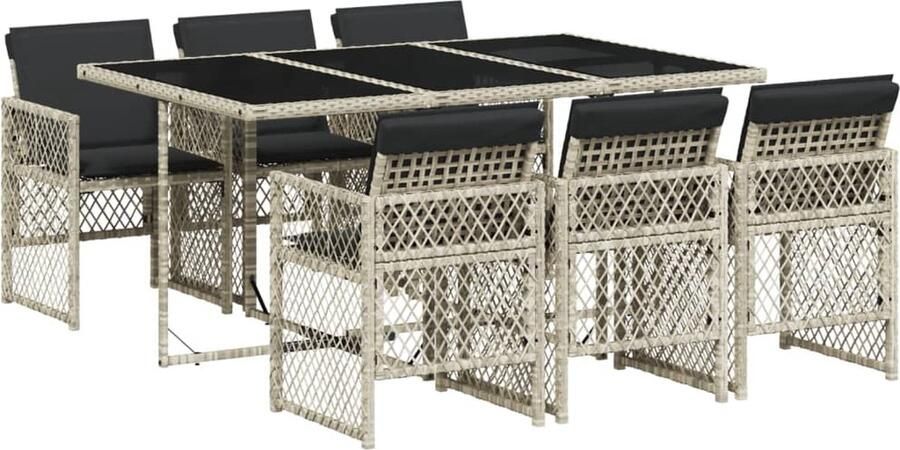 VidaXL 7-delige Tuinset met kussens poly rattan grijs