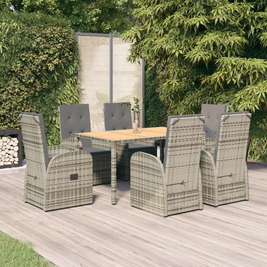 VidaXL 7-delige Tuinset met kussens poly rattan grijs