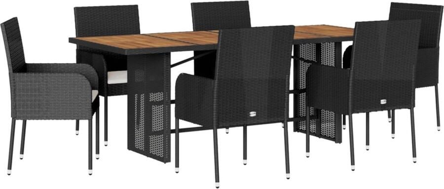VidaXL 7-delige Tuinset met kussens poly rattan zwart