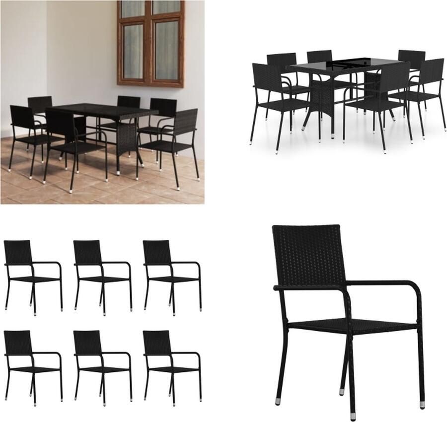 VidaXL 7-delige Tuinset poly rattan zwart Eetset Eetsets Eethoek Eethoeken