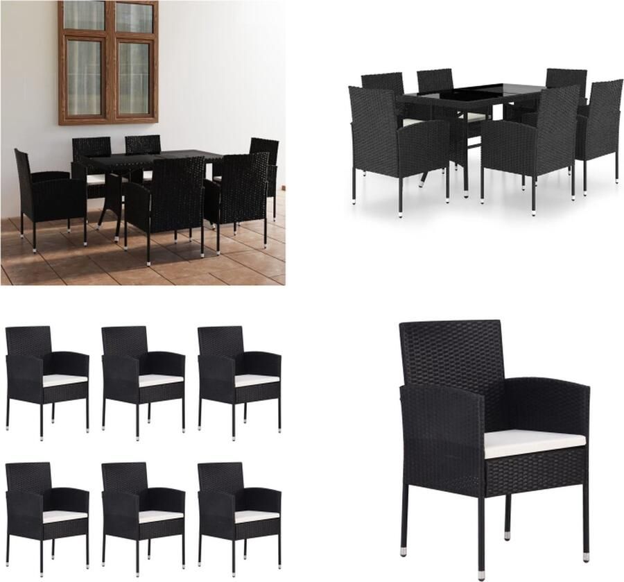 VidaXL 7-delige Tuinset poly rattan zwart Eetset Eetsets Eethoek Eethoeken