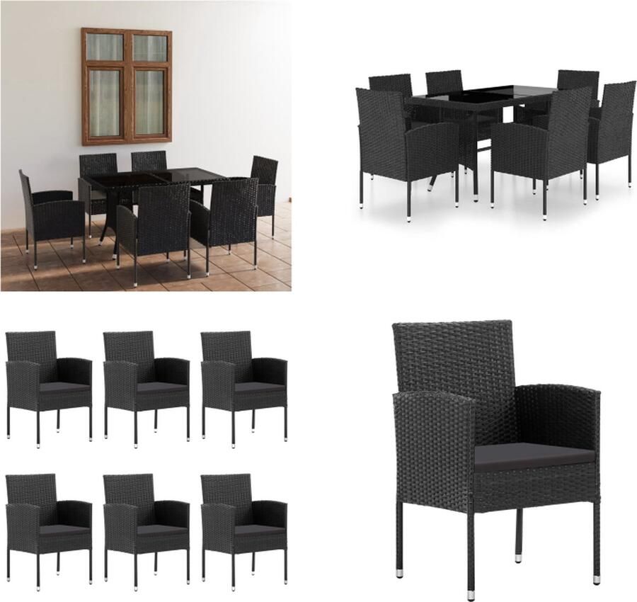VidaXL 7-delige Tuinset poly rattan zwart Eetset Eetsets Eethoek Eethoeken