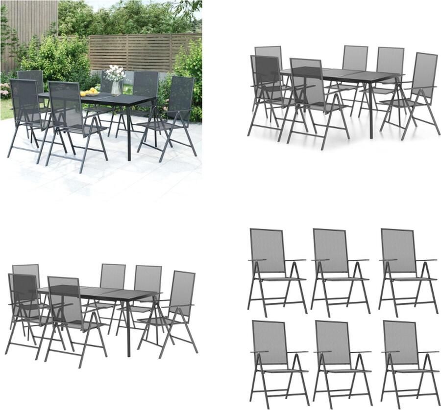 VidaXL 7-delige Tuinset staal antracietkleurig Tuinset Eethoek Buitenset