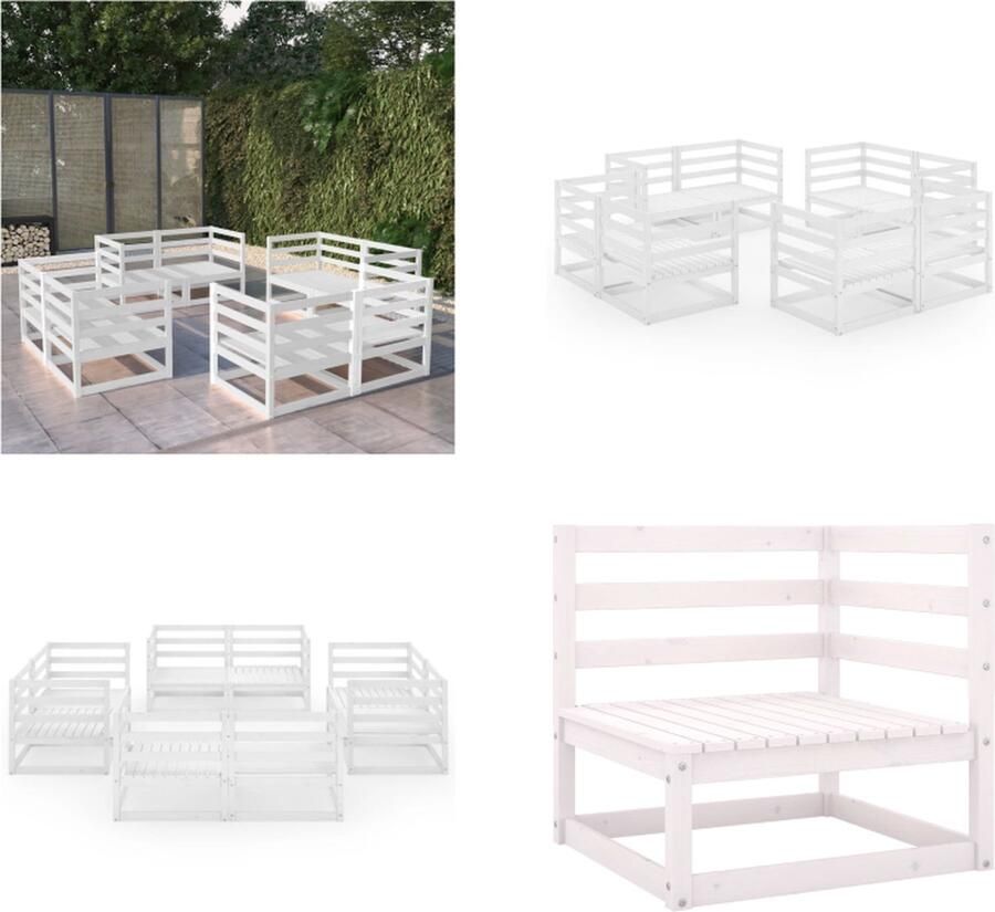 VidaXL 8-delige Loungeset massief grenenhout wit Loungeset Loungesets Tuinsets