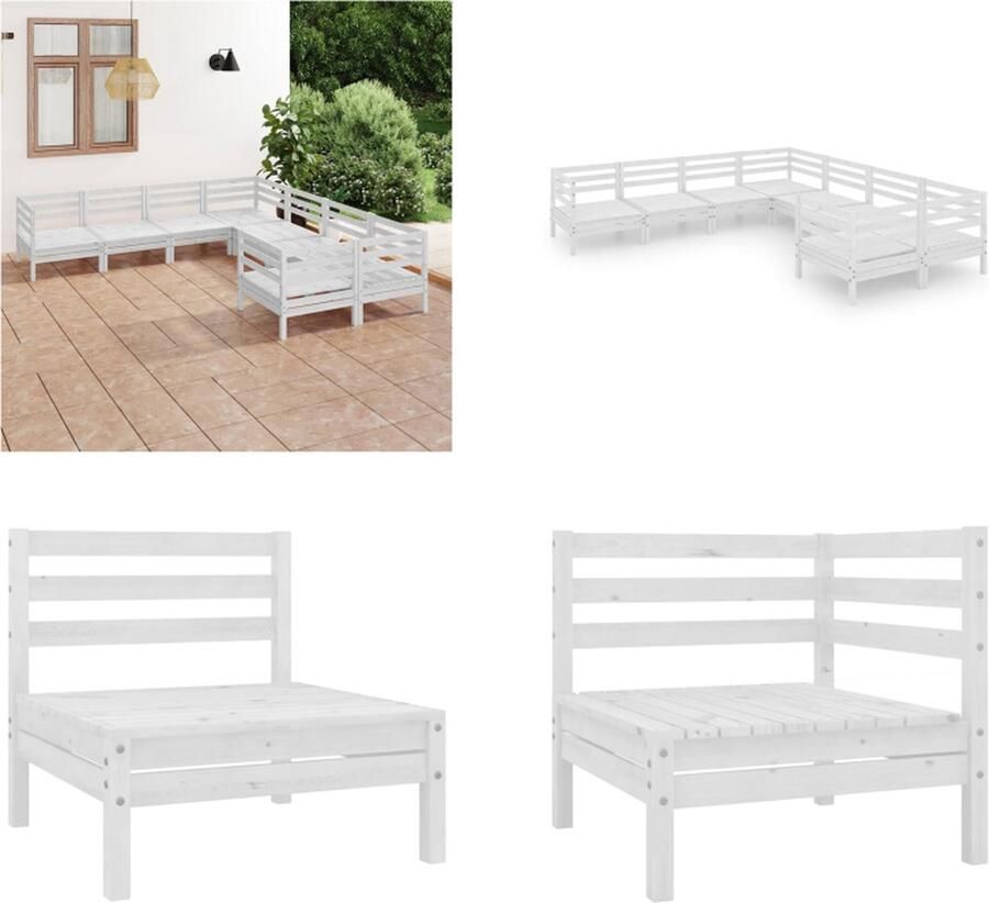VidaXL 8-delige Loungeset massief grenenhout wit Pallet Loungeset Pallet Loungesets Pallet Loungebank Loungeset