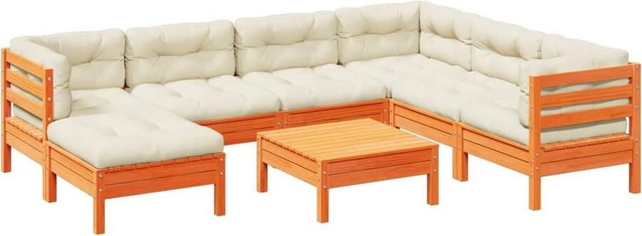 VidaXL 8-delige Loungeset met kussens massief grenenhout wasbruin
