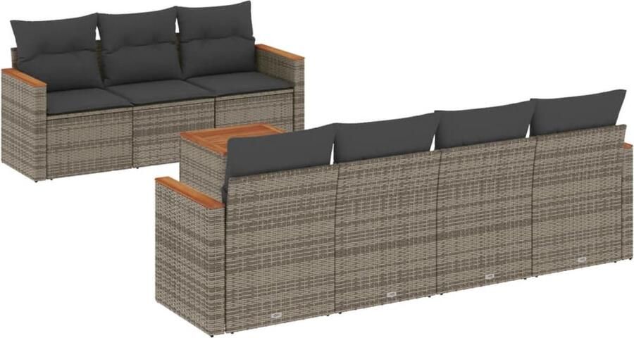 VidaXL 8-delige Loungeset met kussens poly rattan grijs
