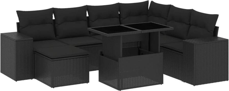 VidaXL 8-delige Loungeset met kussens poly rattan zwart