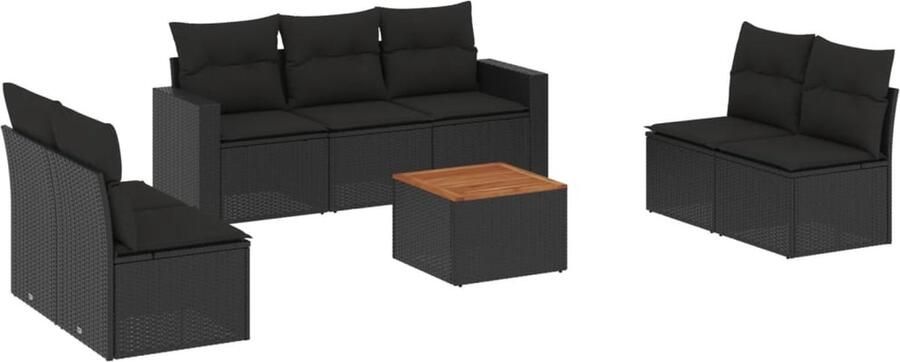 VidaXL 8-delige Loungeset met kussens poly rattan zwart