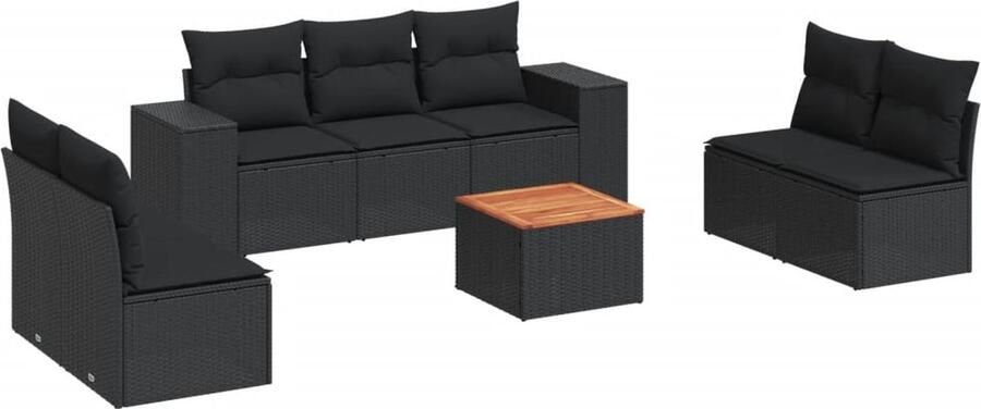 VidaXL 8-delige Loungeset met kussens poly rattan zwart
