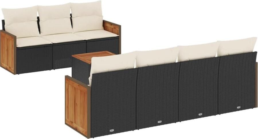VidaXL 8-delige Loungeset met kussens poly rattan zwart