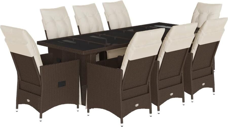 VidaXL 9-delige Bistroset met kussens poly rattan bruin