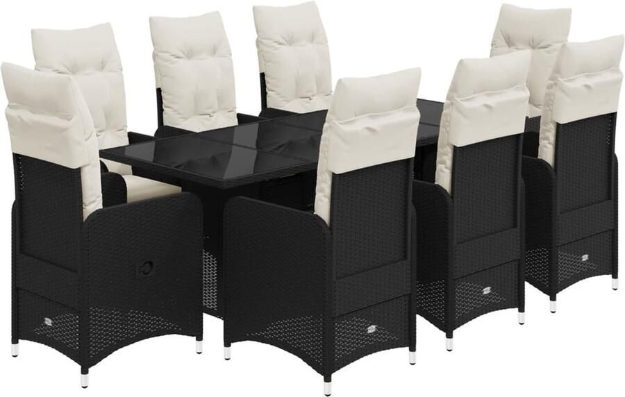 VidaXL 9-delige Bistroset met kussens poly rattan zwart