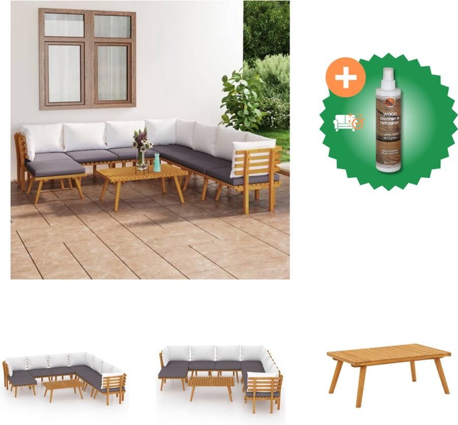 VidaXL 9 delige Loungeset met kussens massief acaciahout Tuinset Inclusief Houtreiniger en verfrisser