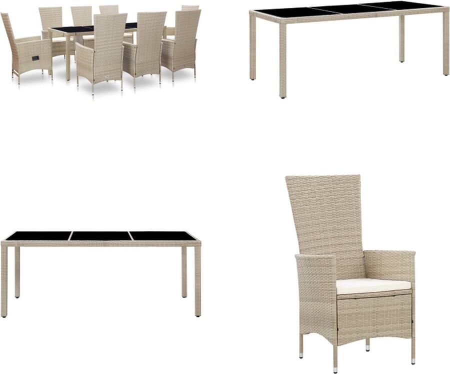 VidaXL 9-delige Tuinset met kussens poly rattan beige Eethoek Voor Buiten Eethoeken Voor Buiten Tuintafel En Stoel Tuintafels En Stoelen