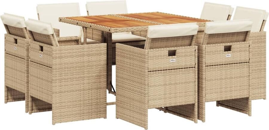 VidaXL 9-delige Tuinset met kussens poly rattan beige