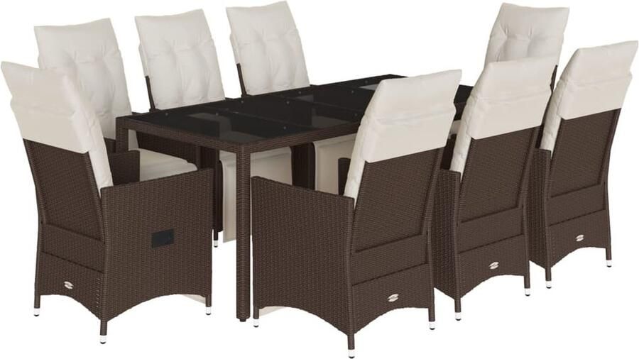 VidaXL 9-delige Tuinset met kussens poly rattan bruin