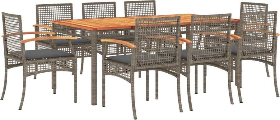 VidaXL 9-delige Tuinset met kussens poly rattan grijs