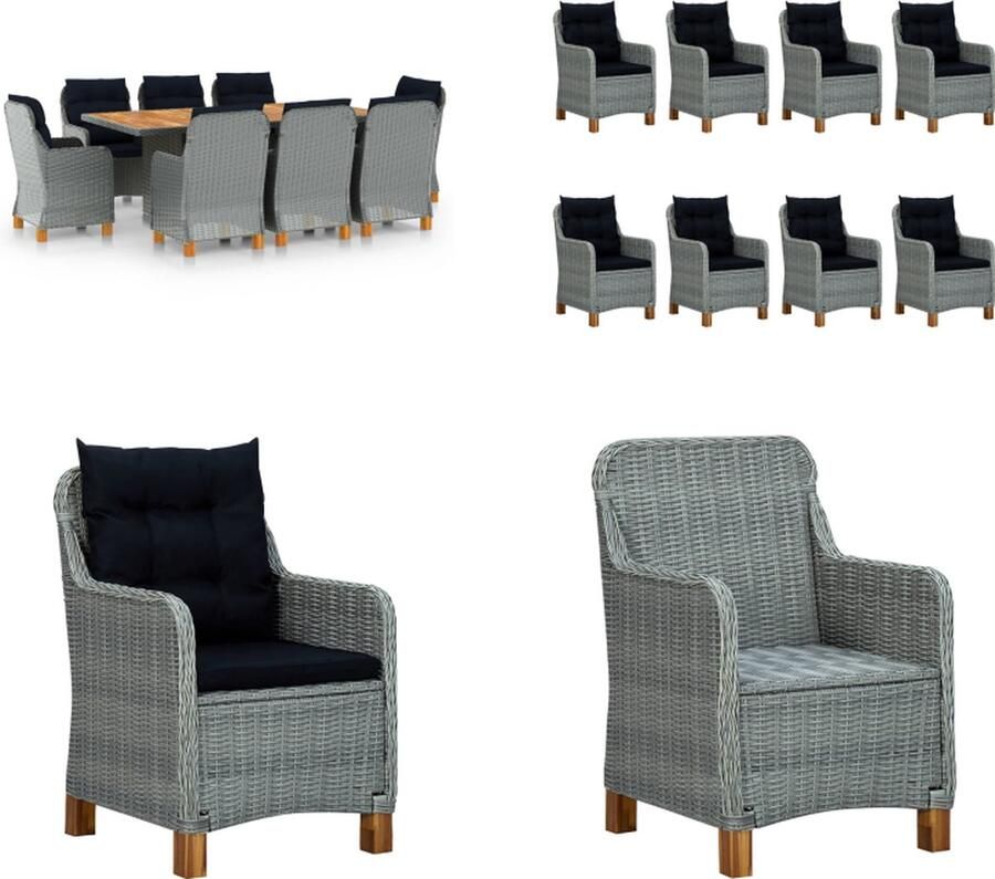 VidaXL 9-delige Tuinset met kussens poly rattan lichtgrijs Eethoek Voor Buiten Eethoeken Voor Buiten Tuintafel En Stoel Tuintafels En Stoelen
