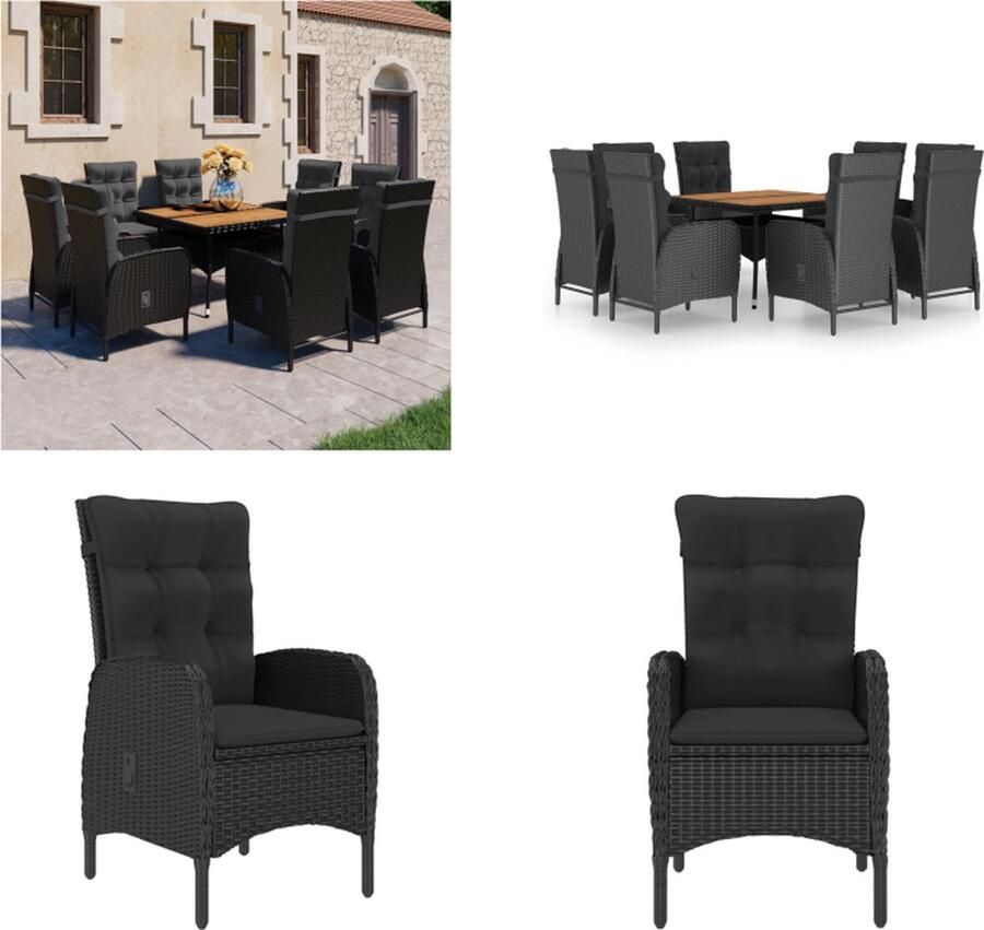 VidaXL 9-delige Tuinset poly rattan en acaciahout zwart Eethoek Voor Buiten Eethoeken Voor Buiten Tuintafel En Stoel Tuintafels En Stoelen