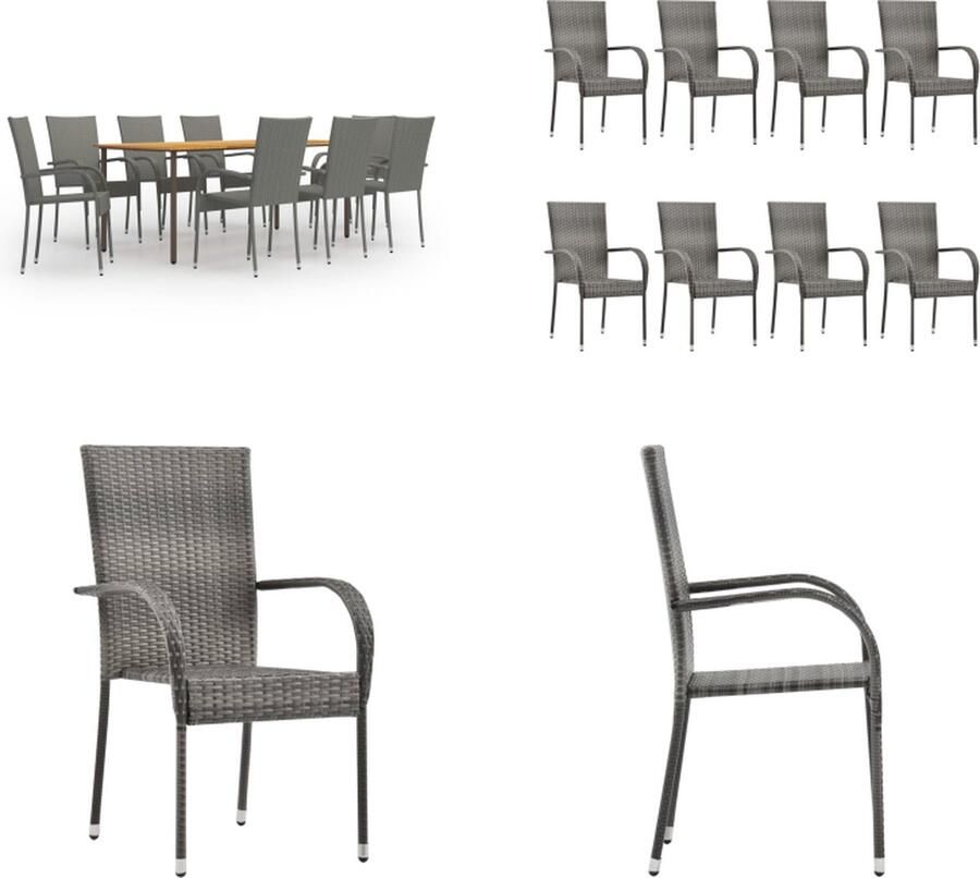 VidaXL 9-delige Tuinset poly rattan grijs Eetset Eetsets Tuinset Tuinsets