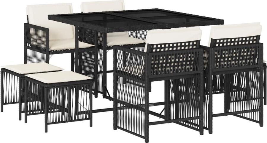 VidaXL 9-delige Tuinset poly rattan zwart