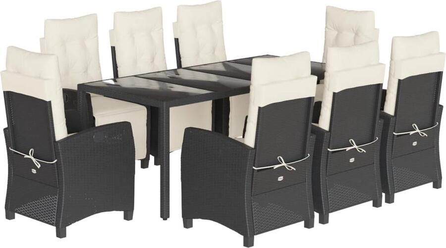 VidaXL 9-delige Tuinset poly rattan zwart