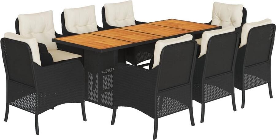 VidaXL 9-delige Tuinset poly rattan zwart