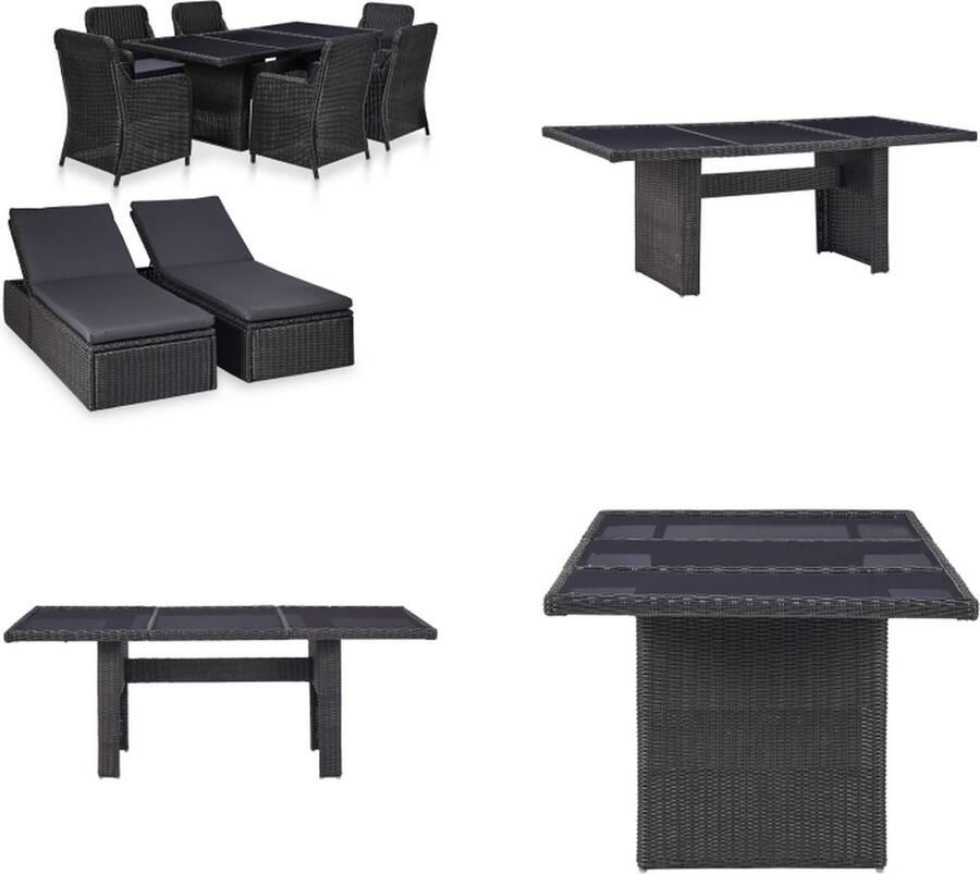 VidaXL 9-delige Tuinset poly rattan zwart Tuintafel En Stoel Tuintafels En Stoelen Tuintafel Set Tuintafel Sets