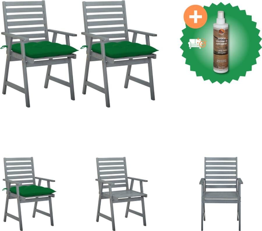VidaXL Acacia Eetstoelen 56x62x92 cm Groen Kussen Tuinstoel Inclusief Houtreiniger en verfrisser