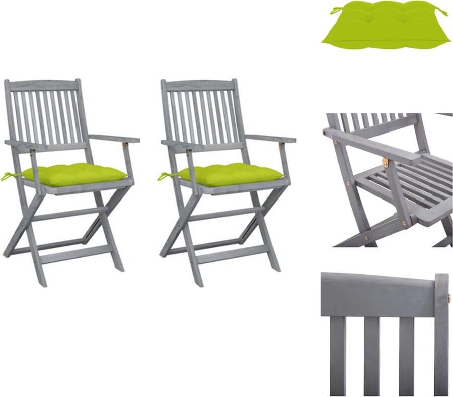 VidaXL Acacia Klapstoel 54x57x91 cm Greywash Inklapbaar Met Kussens Tuinstoel