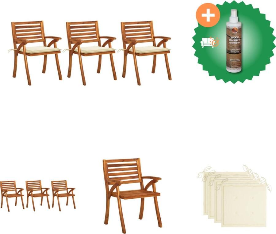 VidaXL Acaciahouten Eetkamerstoelen 59 x 59 x 87 cm Crème kussens Tuinstoel Inclusief Houtreiniger en verfrisser