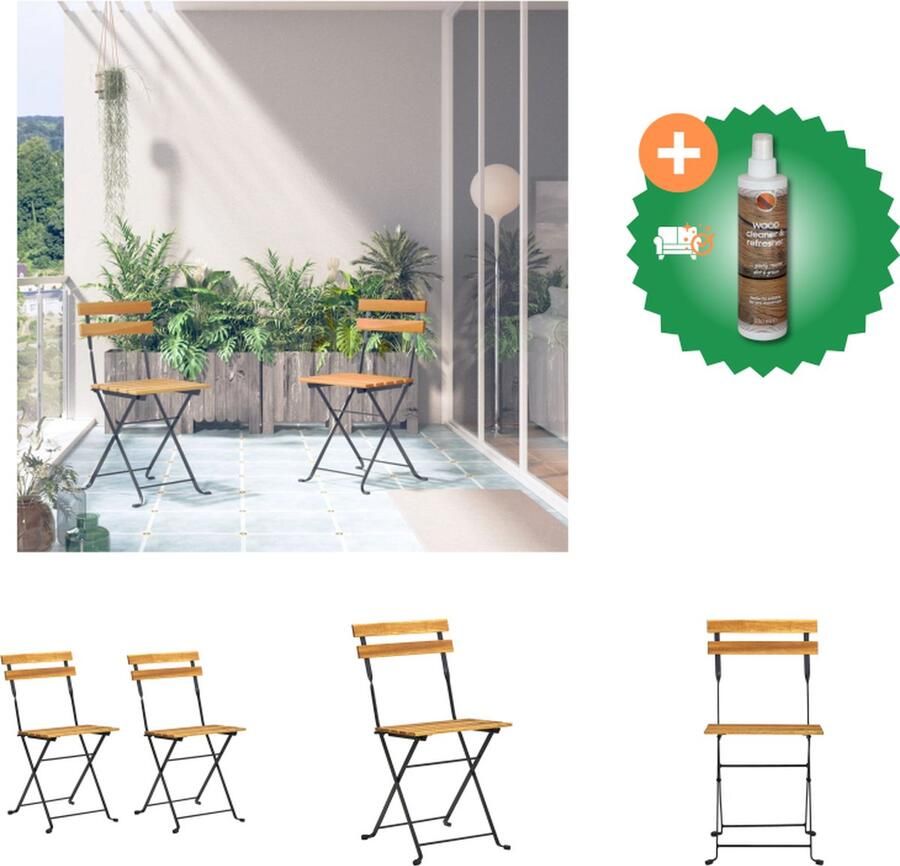 VidaXL Acaciahouten klapstoelen bruin 40 x 46 x 85 cm massief acaciahout met olieafwerking en gepoedercoat staal Tuinstoel Inclusief Houtreiniger en verfrisser