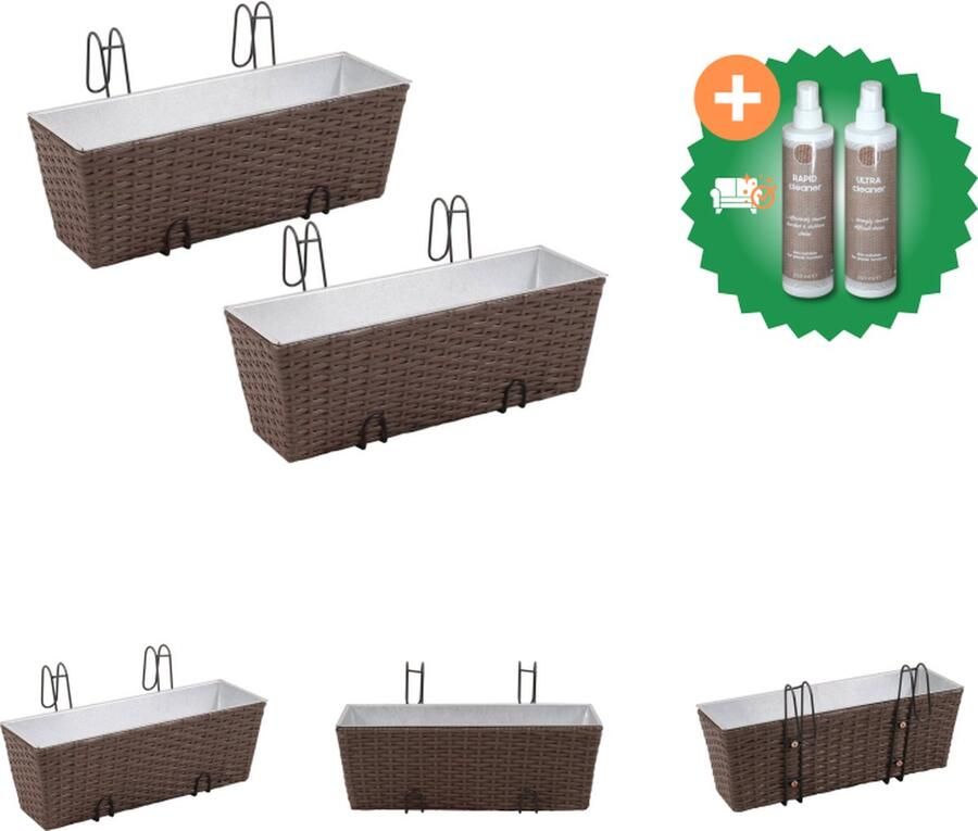 VidaXL Balkonplantenbakken 2 st 50 cm rattan bruin Bloempot Inclusief Onderhoudsset