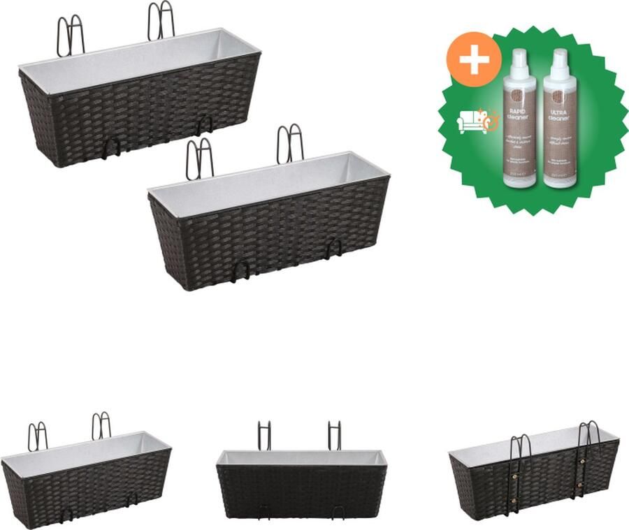 VidaXL Balkonplantenbakken 2 st 50 cm rattan zwart Bloempot Inclusief Onderhoudsset