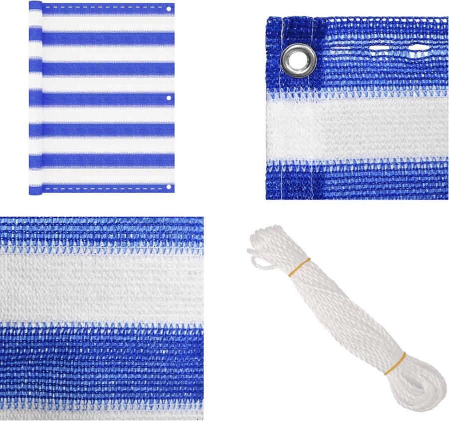 VidaXL Balkonscherm 75x500 cm HDPE blauw en wit Balkonscherm Balkonschermen Privacyscherm Scherm