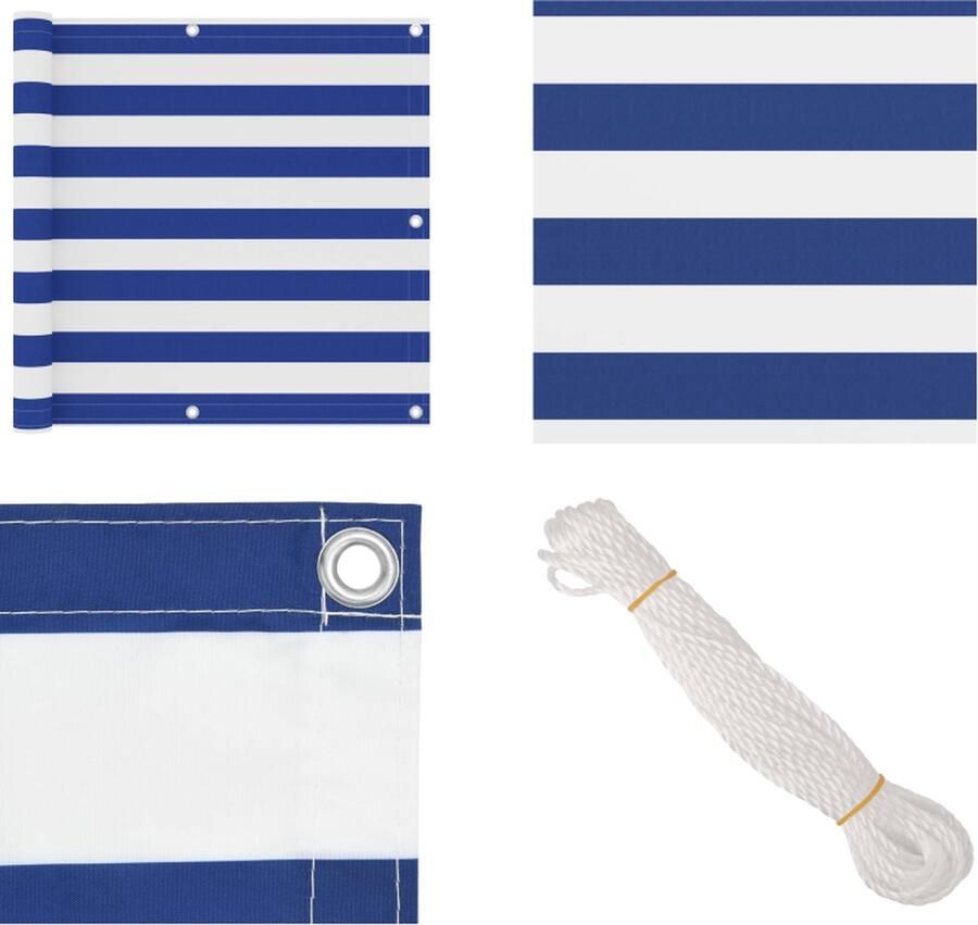 VidaXL Balkonscherm 90x500 cm oxford stof wit en blauw Balkonscherm Balkonschermen Scherm Schermen