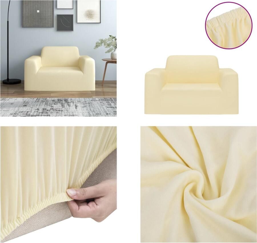 VidaXL Bankhoes stretch polyester jersey crèmekleurig Bankhoes Bankhoezen Bank Hoes Bank Hoezen