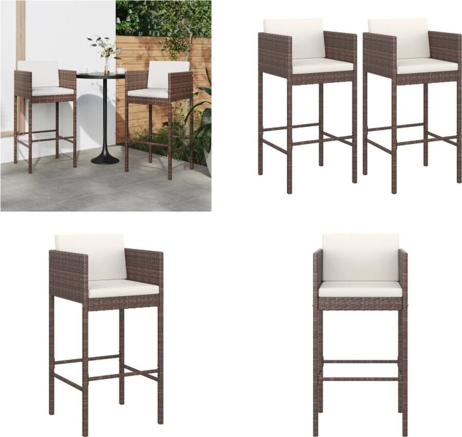 VidaXL Barkrukken 2 st met kussens poly rattan bruin Barkruk Barkrukken Barstoel