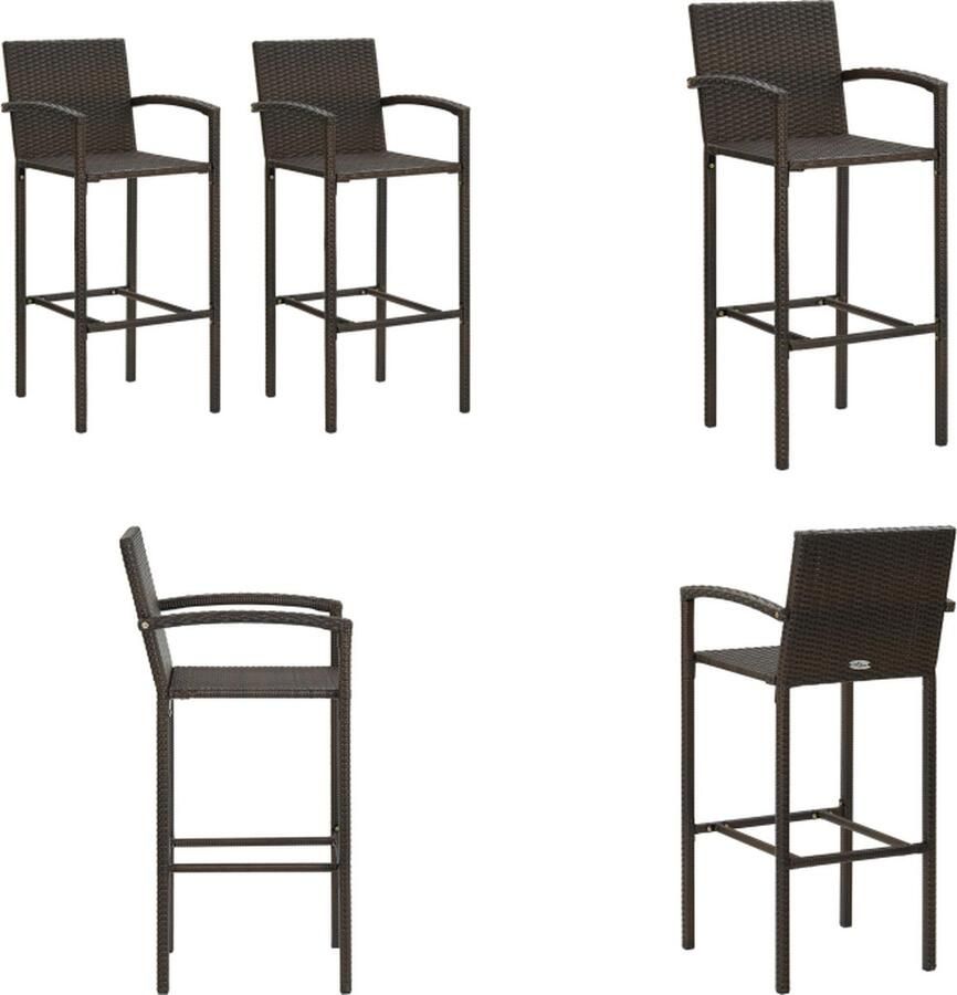 VidaXL Barkrukken 2 st poly rattan bruin Barkruk Barkrukken Barstoel