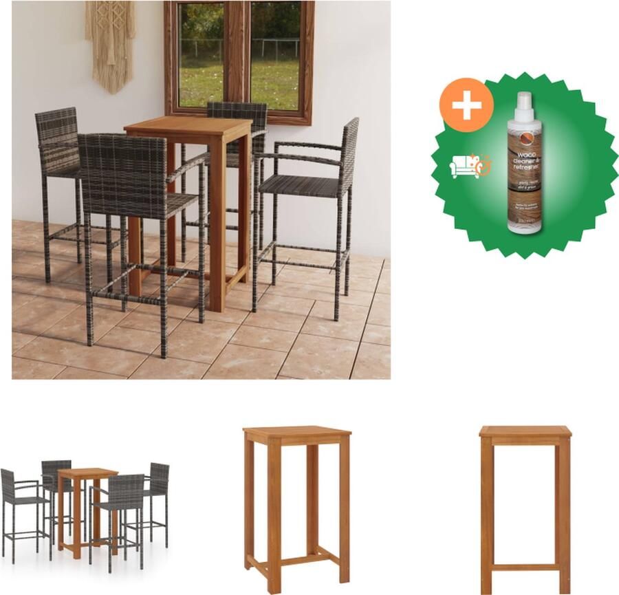 VidaXL Barset Acaciahout Grijs 60x60x105 cm Set met tafel en 4 barkrukken Tuinset Inclusief Houtreiniger en verfrisser