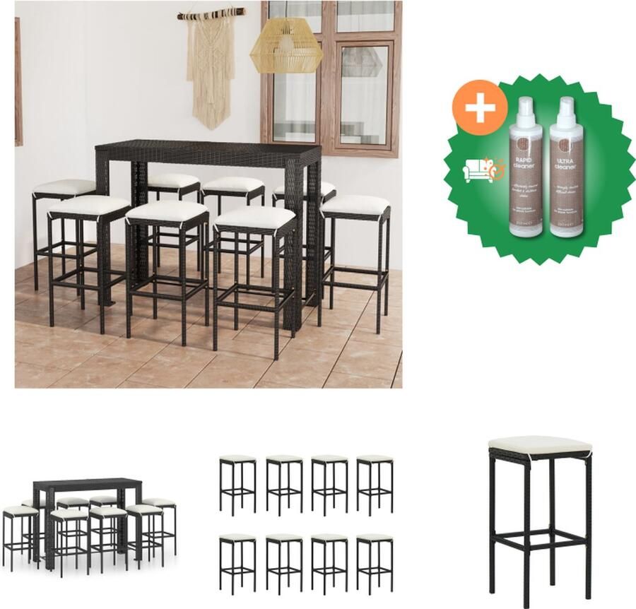 VidaXL Barset Deli Barkrukken en Tafel Zwart 140.5 x 60.5 x 110.5 cm PE-rattan Gepoedercoat staal Tuinset Inclusief Onderhoudsset