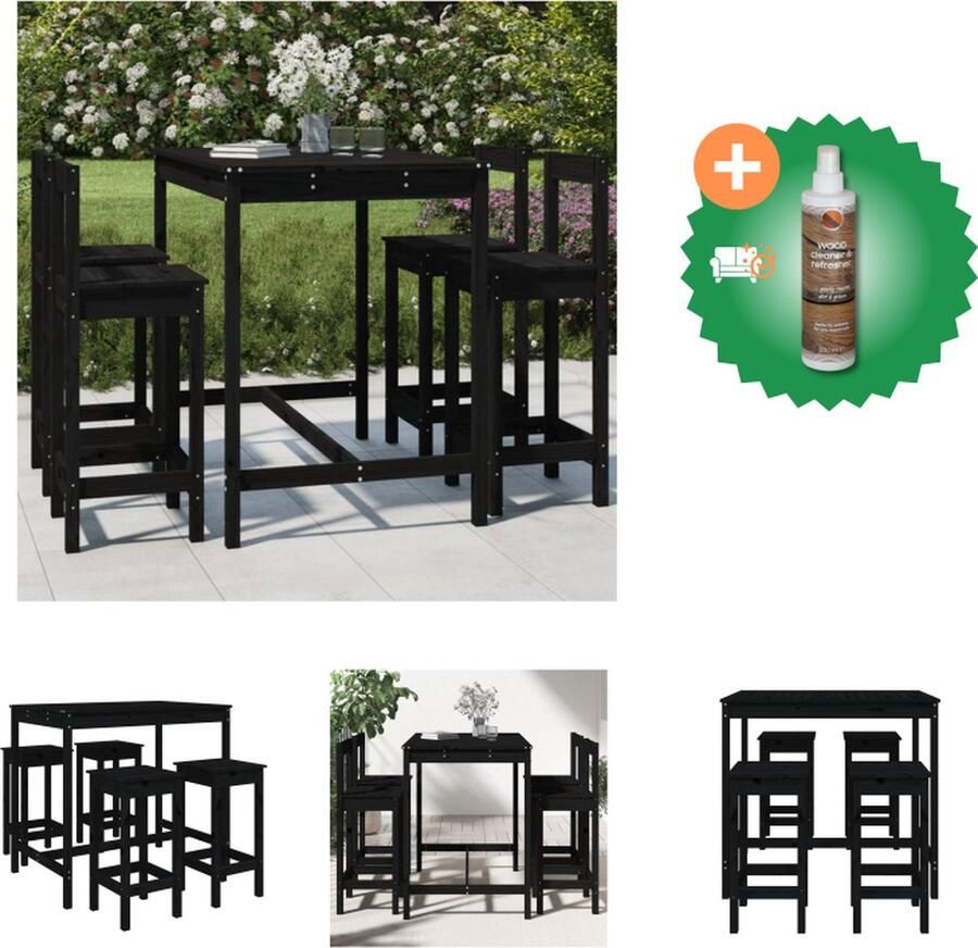 VidaXL Barset Grenenhout Zwart Bartafel- 121 x 82.5 x 110 cm Barstoel- 40 x 41.5 x 112 cm Draagvermogen- 110 kg Tuinset Inclusief Houtreiniger en verfrisser