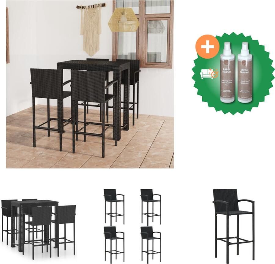 VidaXL 5 delige Tuinbarset met armleuningen poly rattan zwart Tuinset Inclusief Onderhoudsset