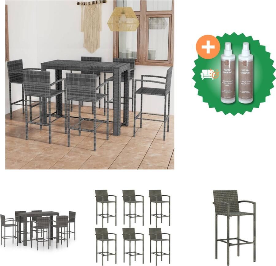 VidaXL Barset Rattan Grijs 140.5 x 60.5 x 110.5 cm Inclusief 1 tafel en 6 krukken Tuinset Inclusief Onderhoudsset